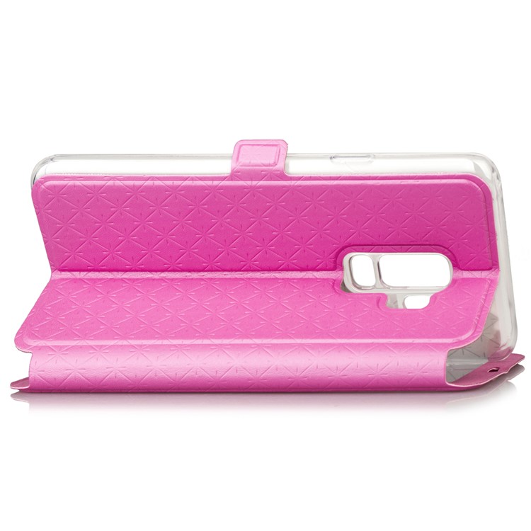 Imprint Rhombus Texture View Window Leather Card Slot Cover for Samsung Galaxy S9 Plus SM-G965 - Rose-7