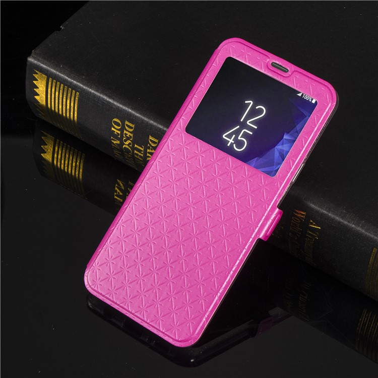 Imprint Rhombus Texture View Window Leather Card Slot Cover for Samsung Galaxy S9 Plus SM-G965 - Rose-8