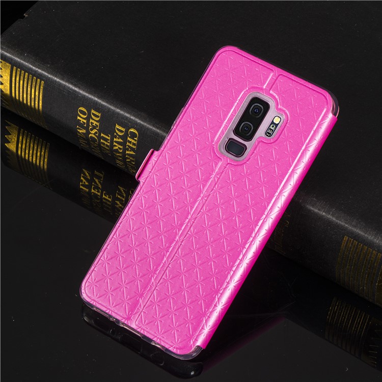 Imprint Rhombus Texture View Window Leather Card Slot Cover for Samsung Galaxy S9 Plus SM-G965 - Rose-9