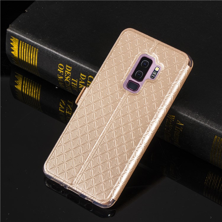 Imprint Rhombus Texture View Window Leather Card Slot Casing for Samsung Galaxy S9 Plus SM-G965 - Gold-10