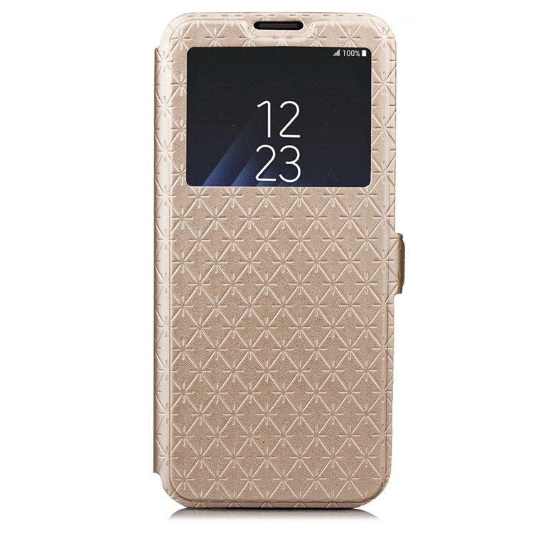 Imprint Rhombus Texture View Window Leather Card Slot Casing for Samsung Galaxy S9 Plus SM-G965 - Gold-2