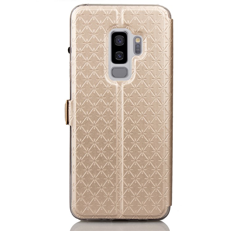 Imprint Rhombus Texture View Window Leather Card Slot Casing for Samsung Galaxy S9 Plus SM-G965 - Gold-3