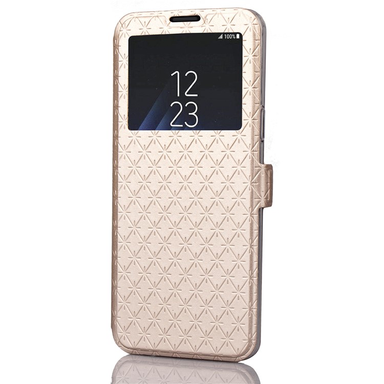 Imprint Rhombus Texture View Window Leather Card Slot Casing for Samsung Galaxy S9 Plus SM-G965 - Gold-4