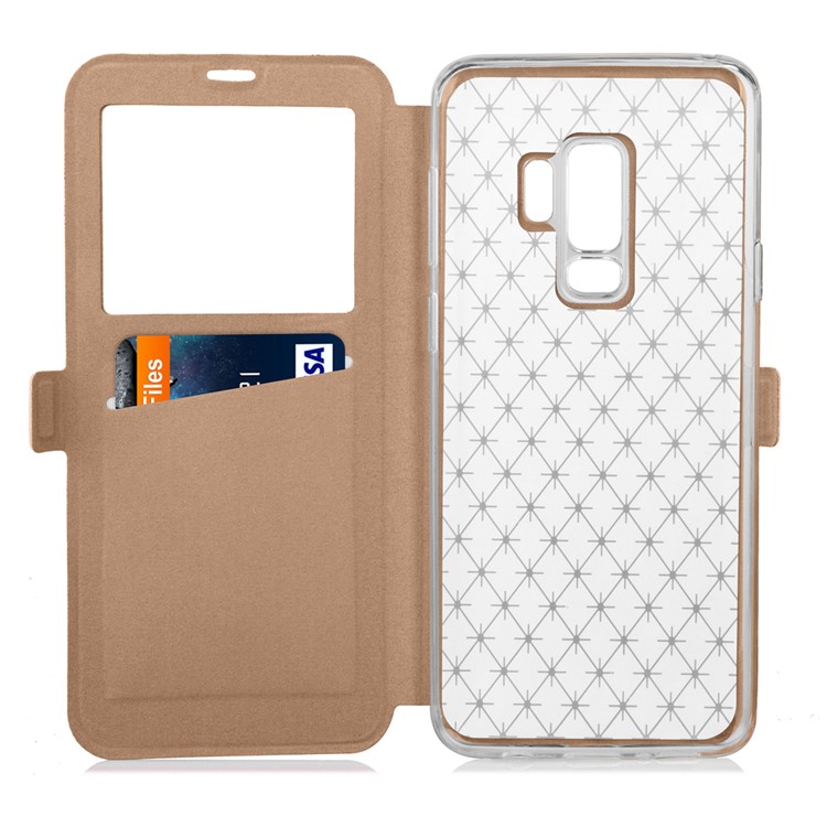 Imprint Rhombus Texture View Window Leather Card Slot Casing for Samsung Galaxy S9 Plus SM-G965 - Gold-5