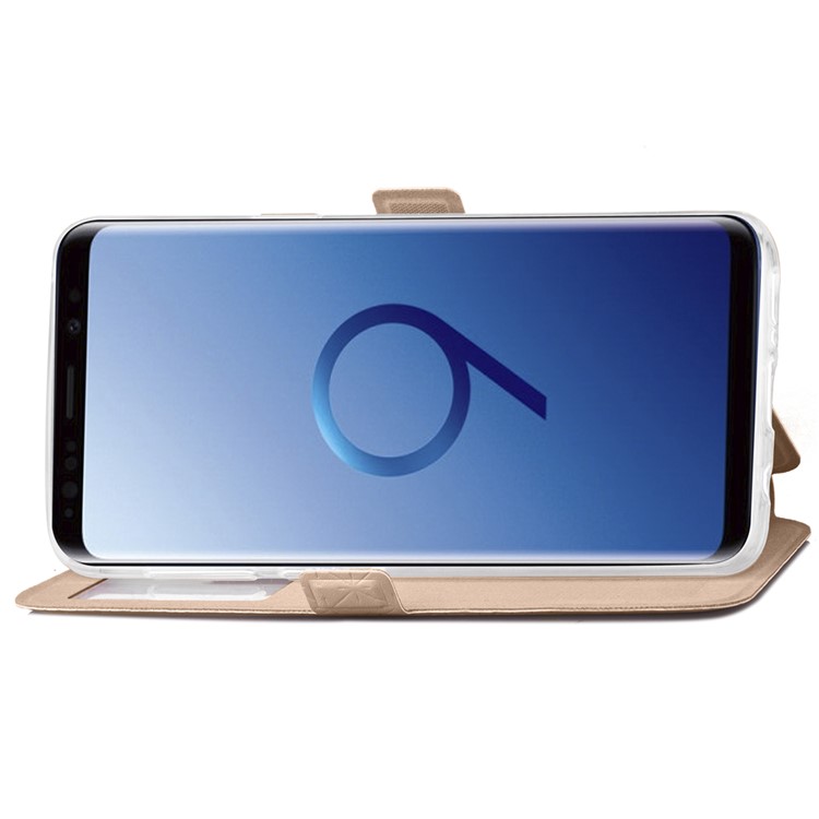 Imprint Rhombus Texture View Window Leather Card Slot Casing for Samsung Galaxy S9 Plus SM-G965 - Gold-7