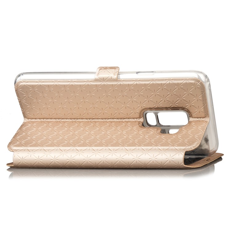 Imprint Rhombus Texture View Window Leather Card Slot Casing for Samsung Galaxy S9 Plus SM-G965 - Gold-8