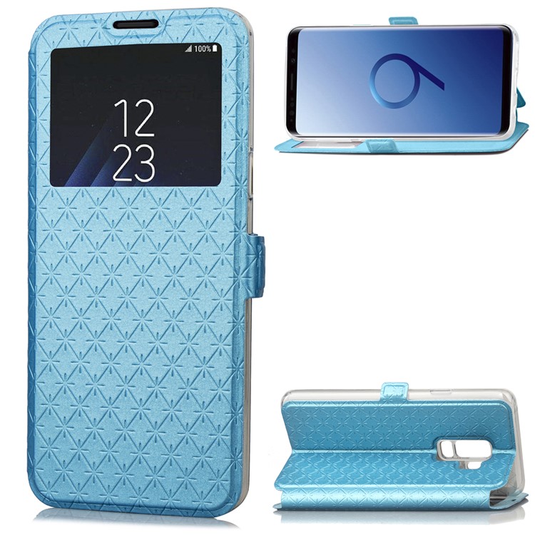 Imprint Rhombus Texture View Window Leather Card Slot Mobile Phone Case for Samsung Galaxy S9 Plus SM-G965 - Blue-1