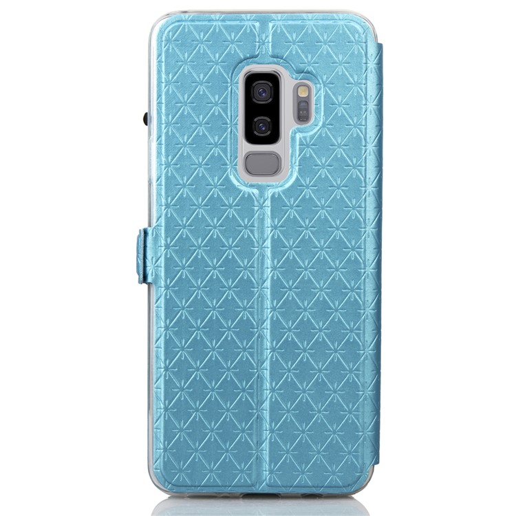 Imprint Rhombus Texture View Window Leather Card Slot Mobile Phone Case for Samsung Galaxy S9 Plus SM-G965 - Blue-3