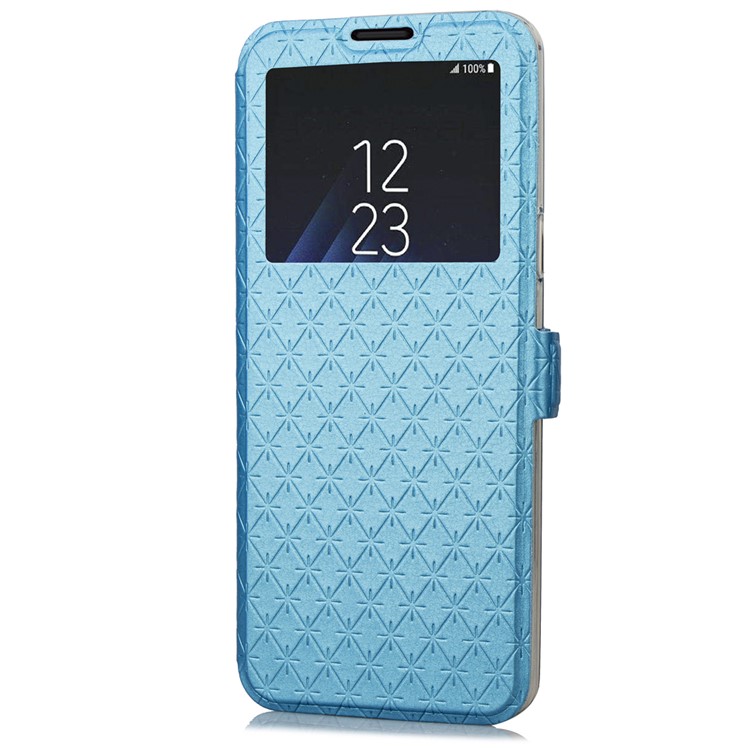 Imprint Rhombus Texture View Window Leather Card Slot Mobile Phone Case for Samsung Galaxy S9 Plus SM-G965 - Blue-4
