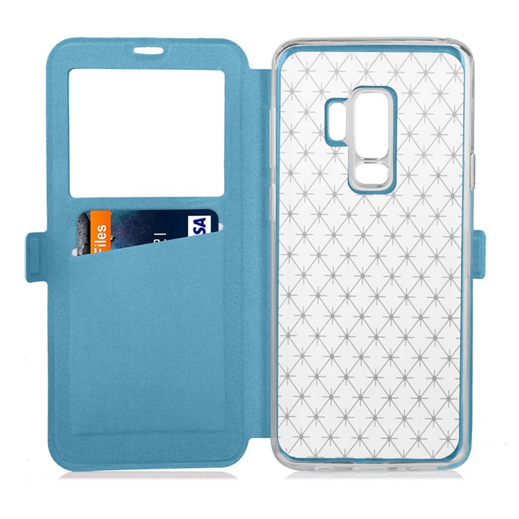 Imprint Rhombus Texture View Window Leather Card Slot Mobile Phone Case for Samsung Galaxy S9 Plus SM-G965 - Blue-5