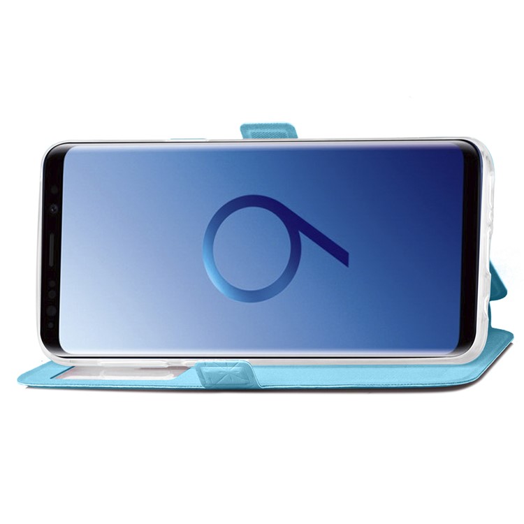 Imprint Rhombus Texture View Window Leather Card Slot Mobile Phone Case for Samsung Galaxy S9 Plus SM-G965 - Blue-6