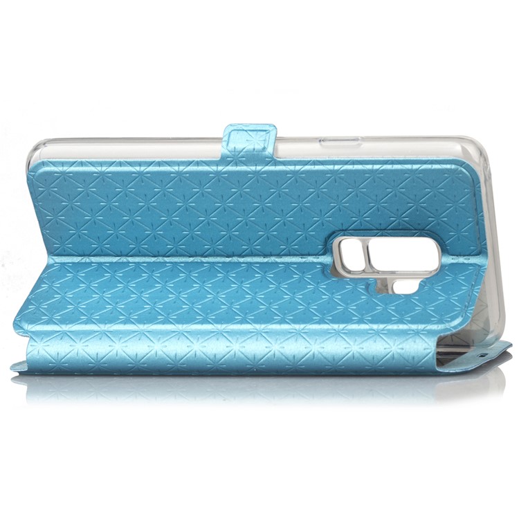 Imprint Rhombus Texture View Window Leather Card Slot Mobile Phone Case for Samsung Galaxy S9 Plus SM-G965 - Blue-7