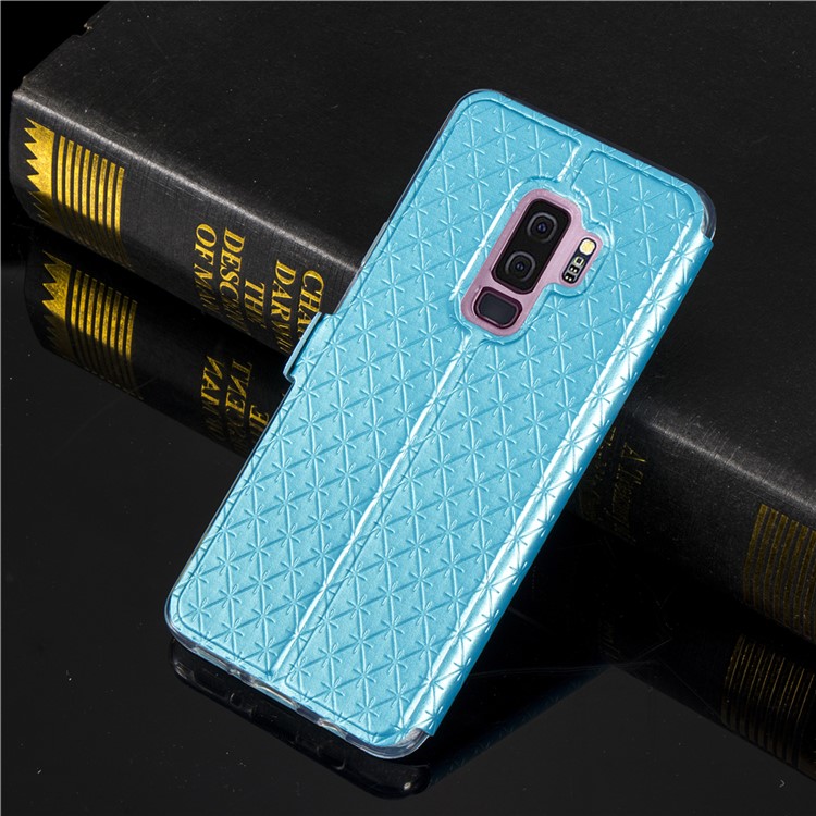 Imprint Rhombus Texture View Window Leather Card Slot Mobile Phone Case for Samsung Galaxy S9 Plus SM-G965 - Blue-9