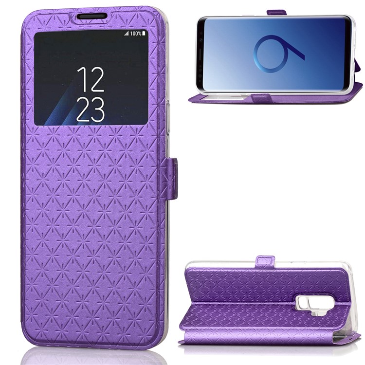 

Imprint Rhombus Texture View Window Leather Card Slot Cell Phone Case for Samsung Galaxy S9+ SM-G965 - Purple
