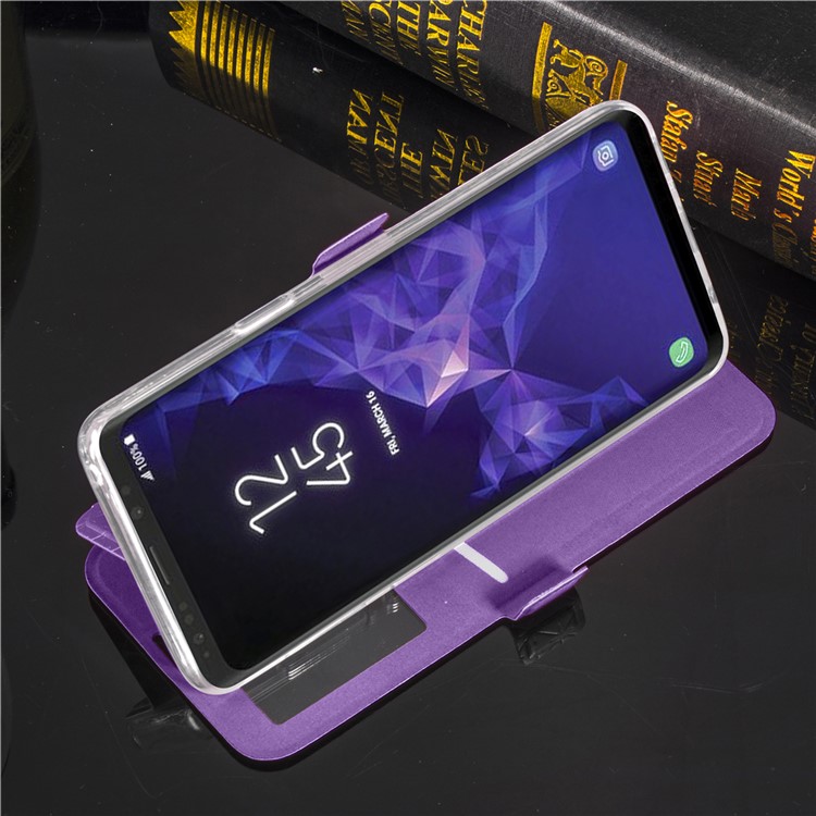 Imprint Rhombus Texture View Window Leather Card Slot Cell Phone Case for Samsung Galaxy S9+ SM-G965 - Purple-11