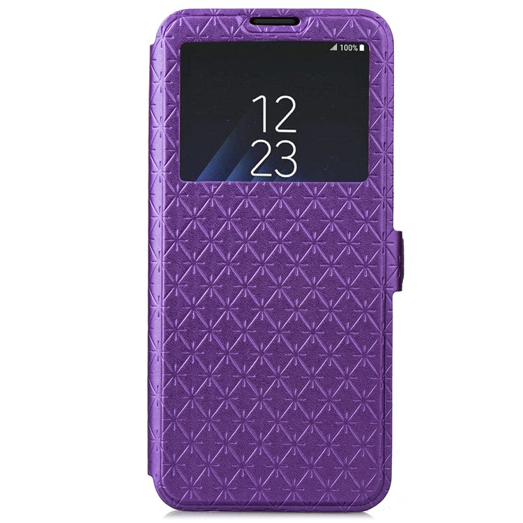 Imprint Rhombus Texture View Window Leather Card Slot Cell Phone Case for Samsung Galaxy S9+ SM-G965 - Purple-2