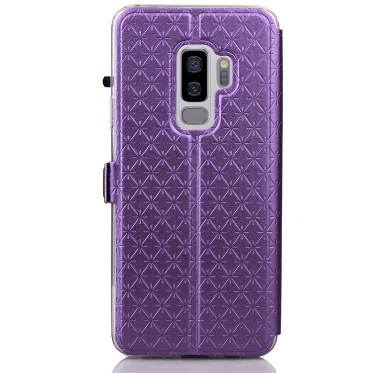 Imprint Rhombus Texture View Window Leather Card Slot Cell Phone Case for Samsung Galaxy S9+ SM-G965 - Purple-3