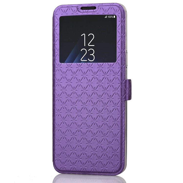 Imprint Rhombus Texture View Window Leather Card Slot Cell Phone Case for Samsung Galaxy S9+ SM-G965 - Purple-4