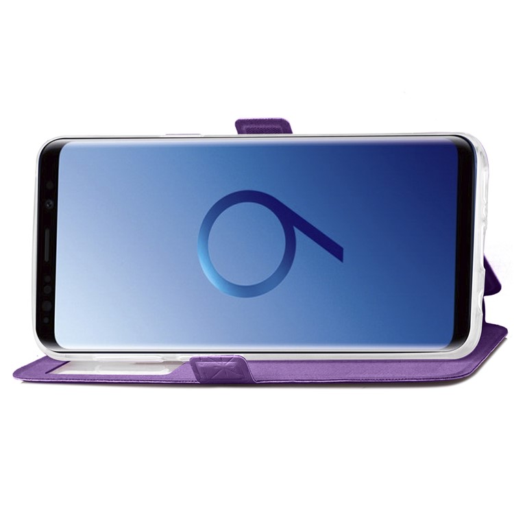Imprint Rhombus Texture View Window Leather Card Slot Cell Phone Case for Samsung Galaxy S9+ SM-G965 - Purple-6