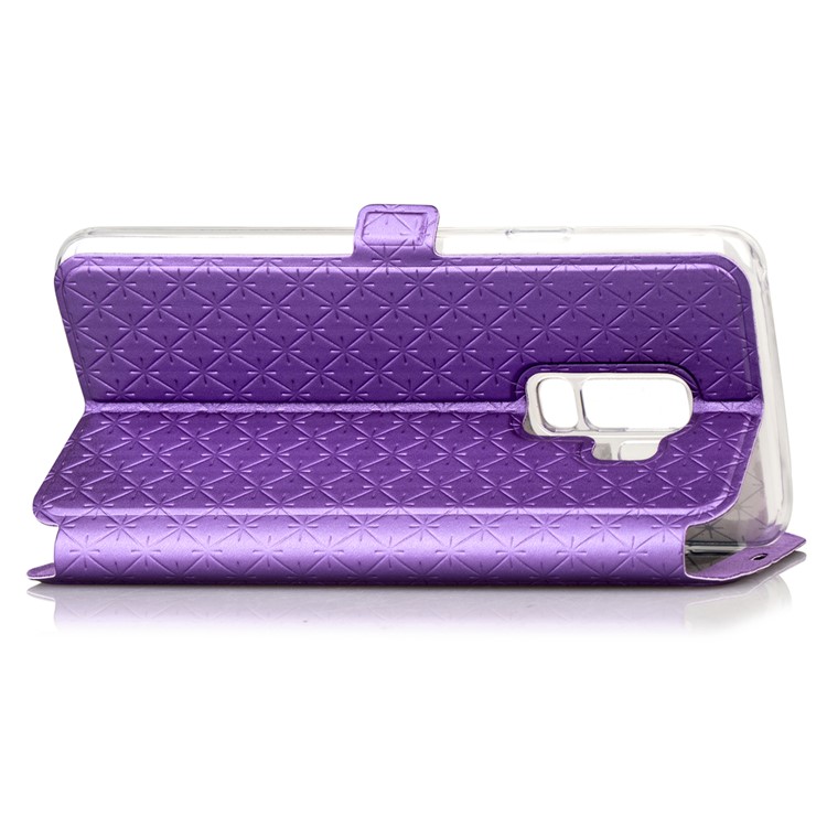 Imprint Rhombus Texture View Window Leather Card Slot Cell Phone Case for Samsung Galaxy S9+ SM-G965 - Purple-7