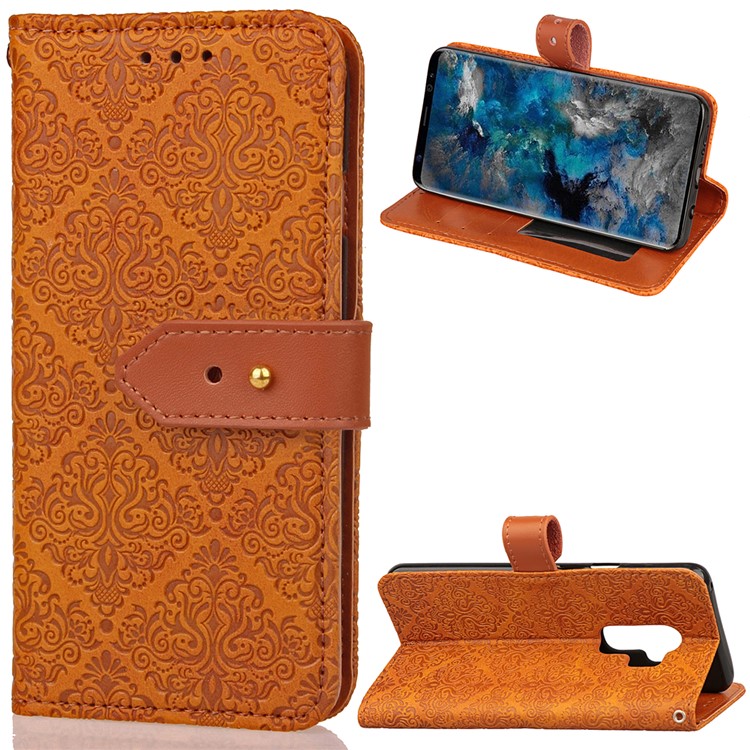 

Imprinted Damask Flower Pattern Wallet Leather Stand Mobile Phone Case for Samsung Galaxy S9 Plus SM-G965 - Khaki