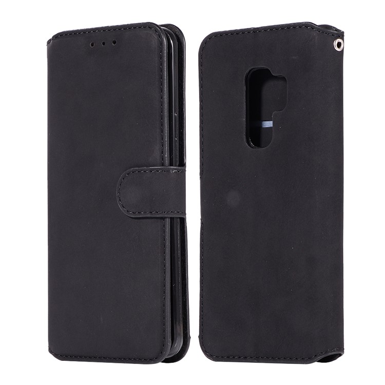 Retro Style Leather Wallet Case for Samsung Galaxy S9+ SM-G965 - Black-1