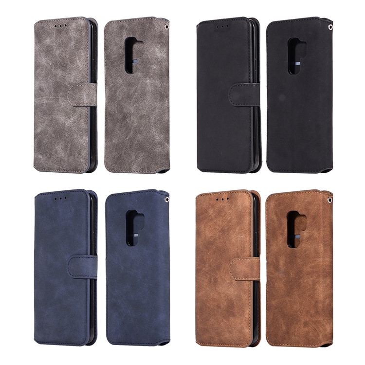 Retro Style Leather Wallet Case for Samsung Galaxy S9+ SM-G965 - Black-6
