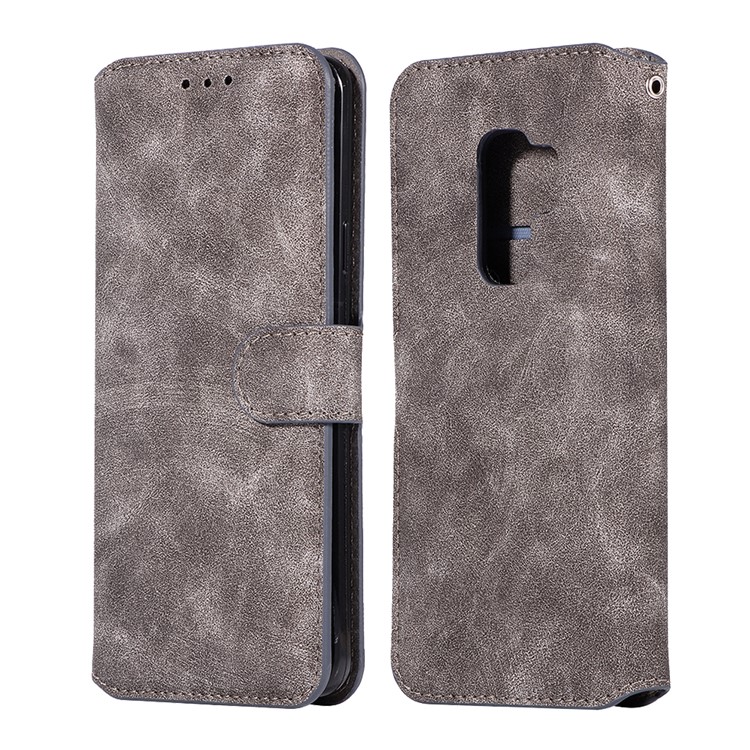 Retro Style Leather Wallet Cover for Samsung Galaxy S9+ SM-G965 - Grey-1