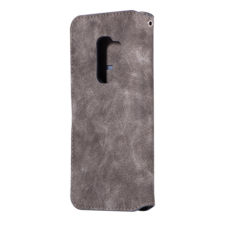 Retro Style Leather Wallet Cover for Samsung Galaxy S9+ SM-G965 - Grey-3