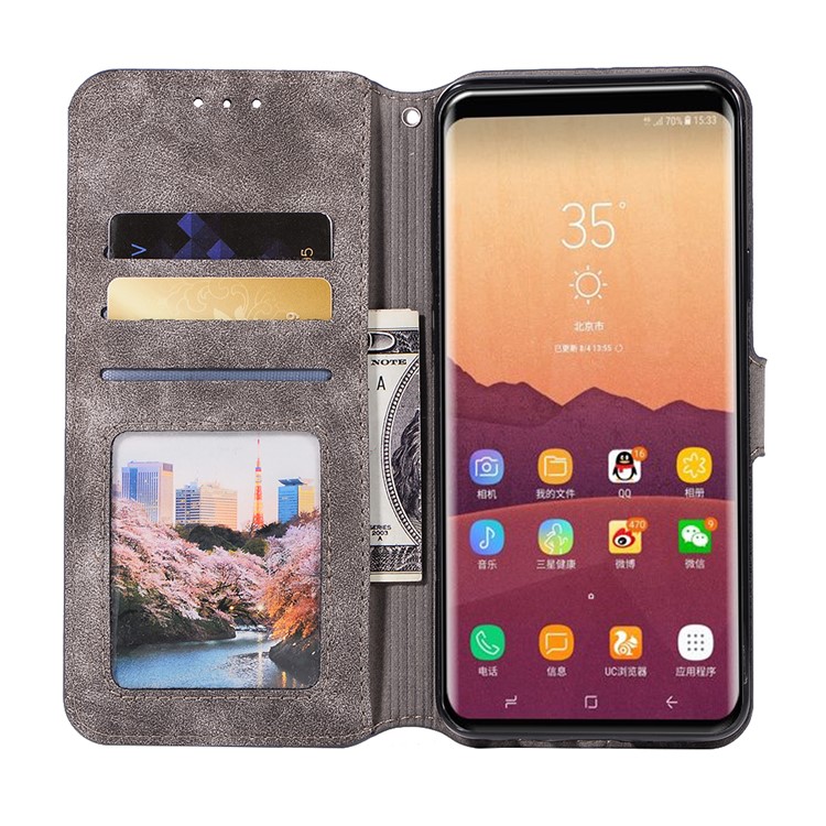 Retro Style Leather Wallet Cover for Samsung Galaxy S9+ SM-G965 - Grey-4