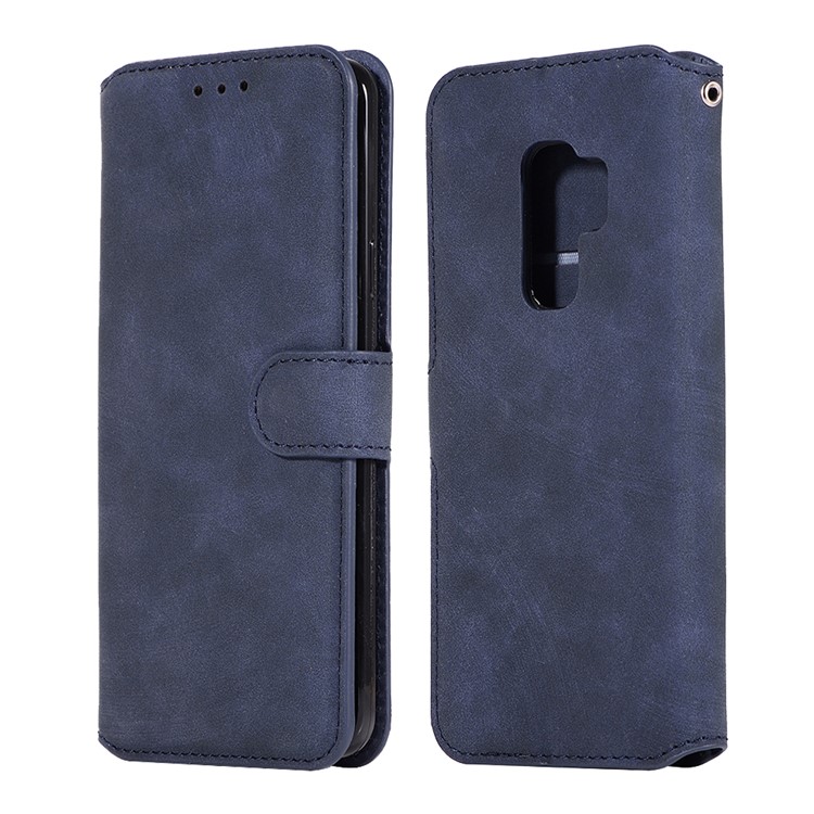Retro Style Leather Wallet Shell Case for Samsung Galaxy S9+ SM-G965 - Dark Blue-1