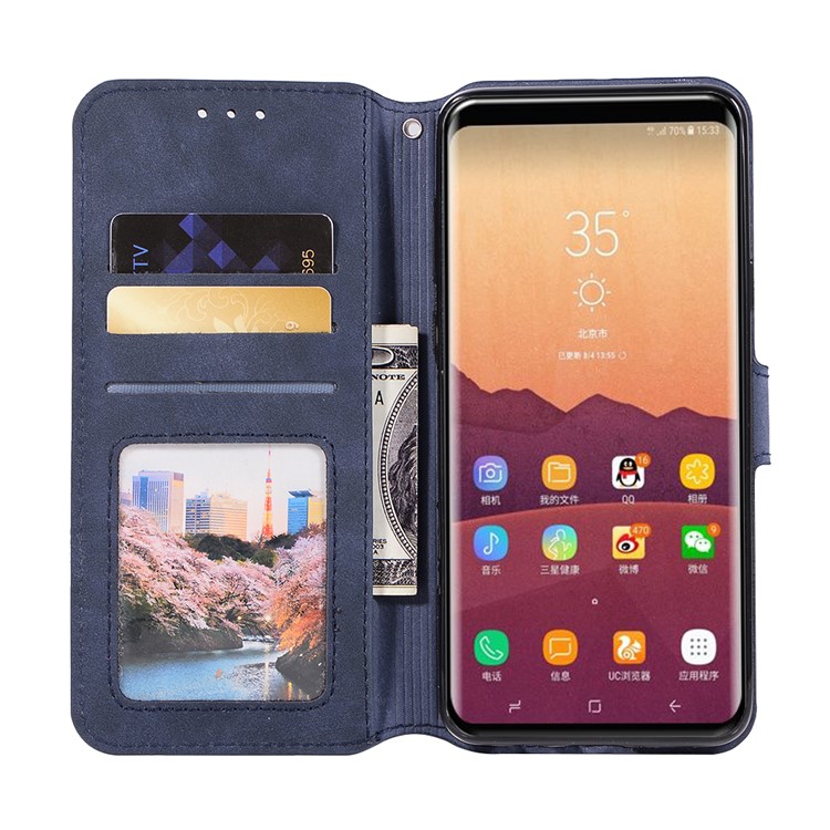 Retro Style Leather Wallet Shell Case for Samsung Galaxy S9+ SM-G965 - Dark Blue-4