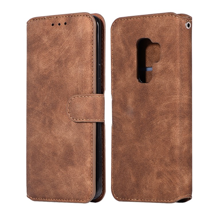 Retro Style PU Leather Wallet Case for Samsung Galaxy S9+ SM-G965 - Brown-1