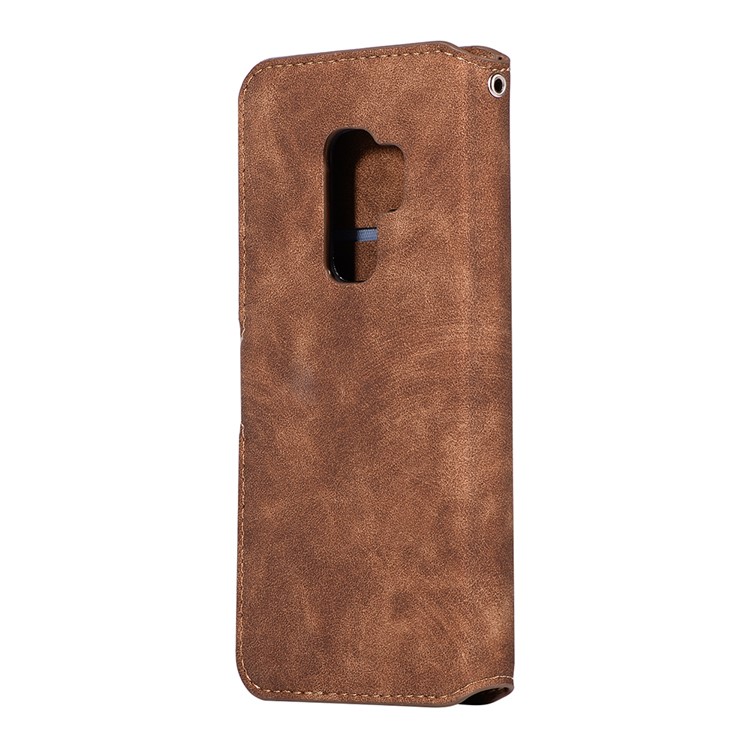Retro Style PU Leather Wallet Case for Samsung Galaxy S9+ SM-G965 - Brown-3