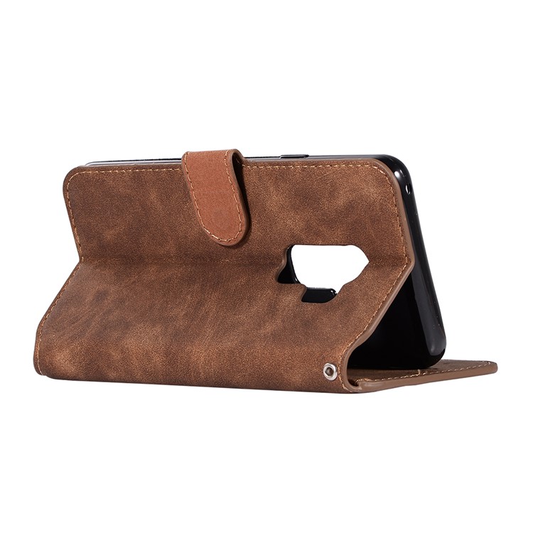 Retro Style PU Leather Wallet Case for Samsung Galaxy S9+ SM-G965 - Brown-6