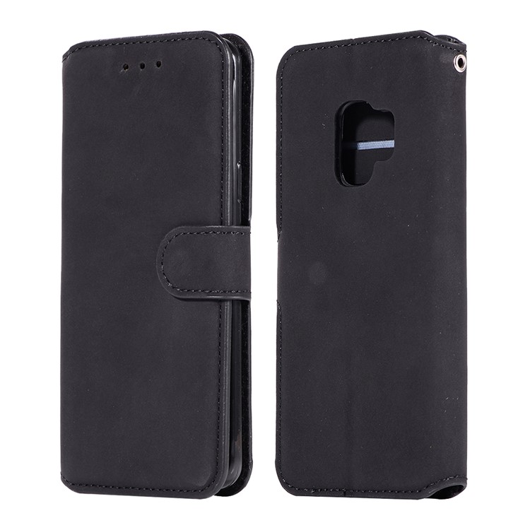 Retro Style Wallet Leather Stand Case for Samsung Galaxy S9 SM-G960 - Black-1