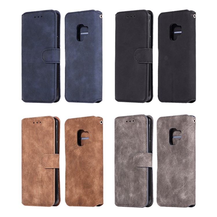 Retro Style Wallet Leather Stand Case for Samsung Galaxy S9 SM-G960 - Black-6