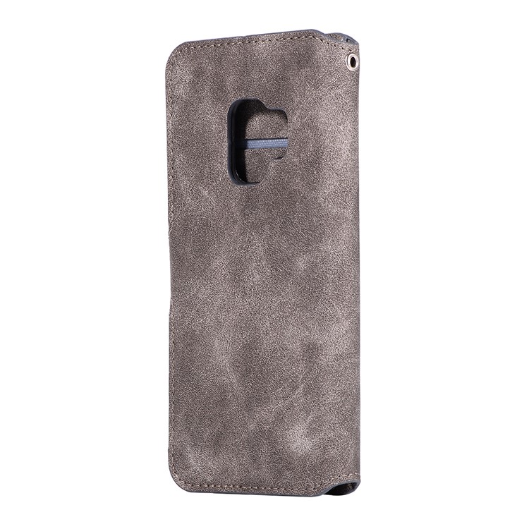 Retro Style Wallet Leather Stand Cover for Samsung Galaxy S9 SM-G960 - Grey-3