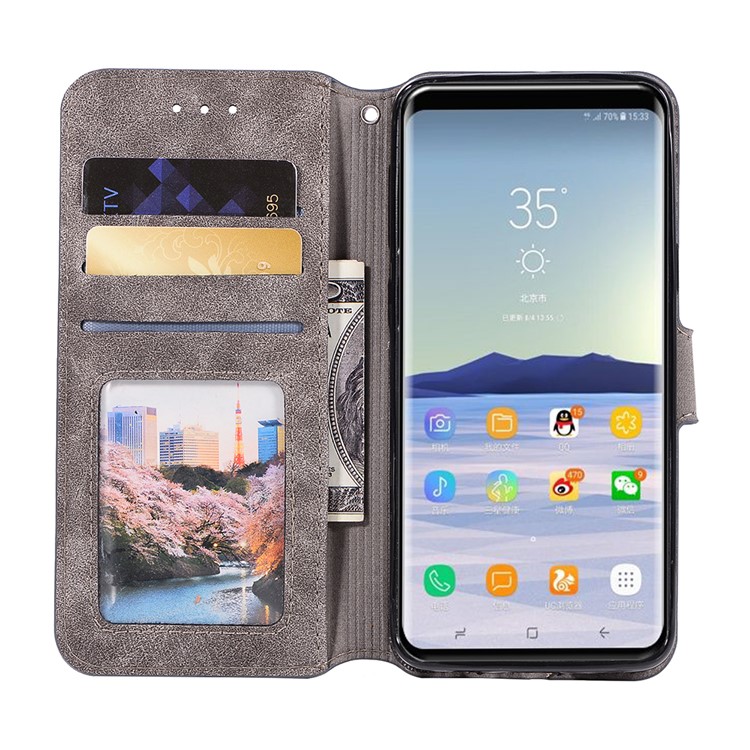 Retro Style Wallet Leather Stand Cover for Samsung Galaxy S9 SM-G960 - Grey-4