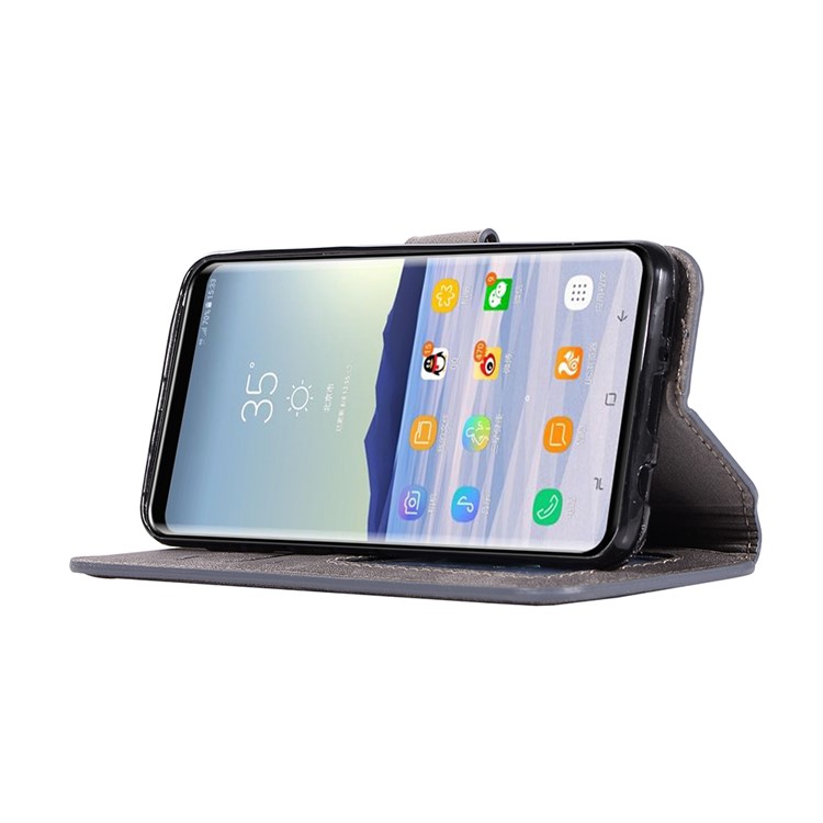 Retro Style Wallet Leather Stand Cover for Samsung Galaxy S9 SM-G960 - Grey-5