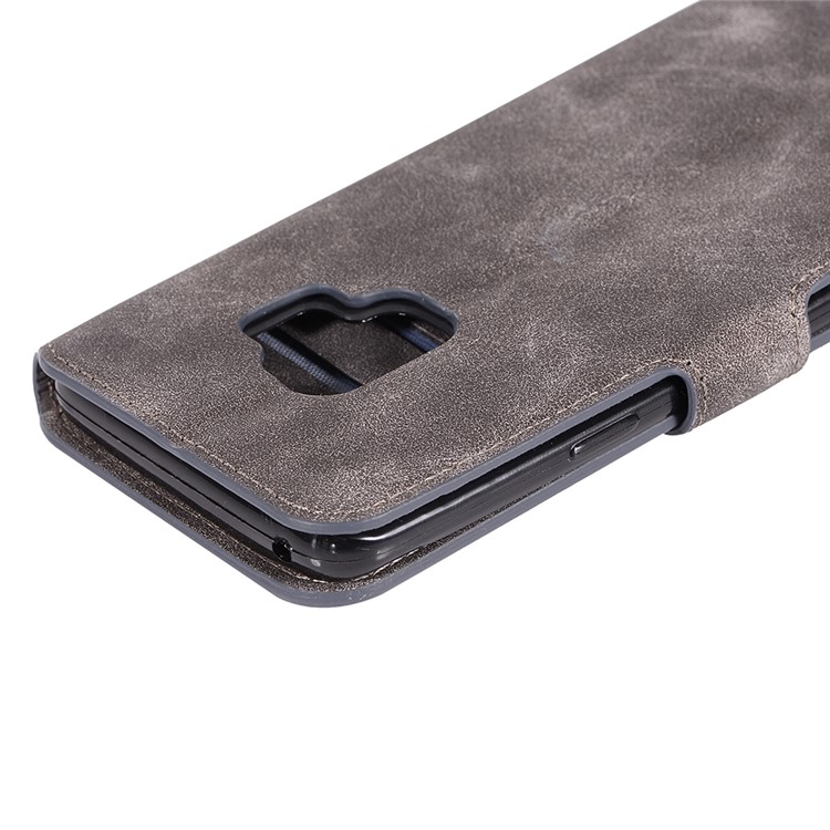 Retro Style Wallet Leather Stand Cover for Samsung Galaxy S9 SM-G960 - Grey-8