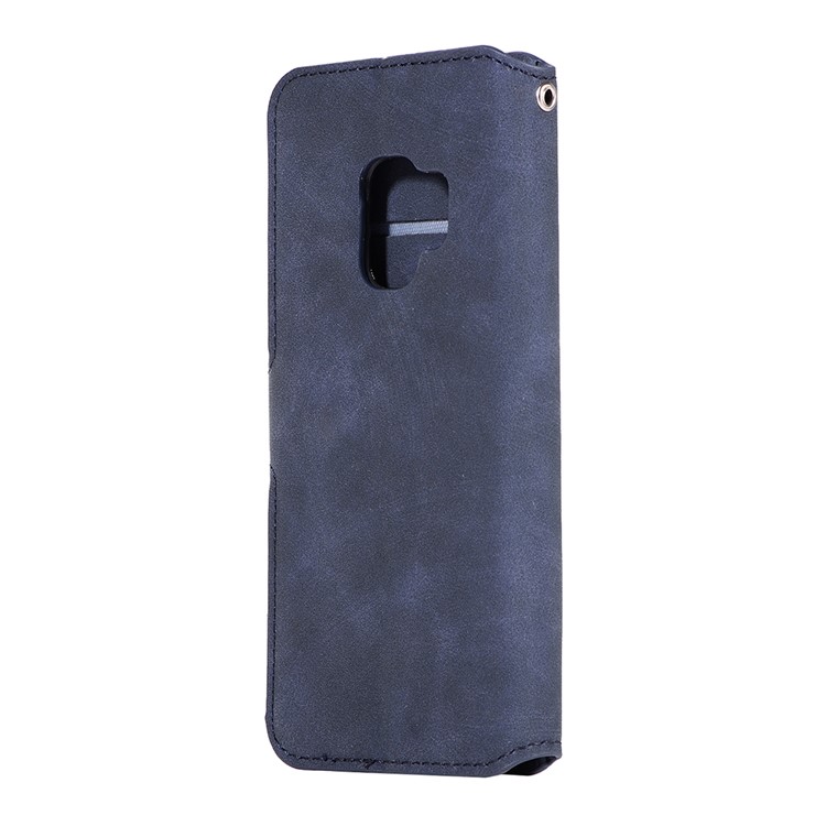 Retro Style Magnetic Leather Stand Case for Samsung Galaxy S9 SM-G960 - Dark Blue-3
