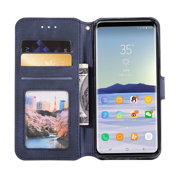 Retro Style Magnetic Leather Stand Case for Samsung Galaxy S9 SM-G960 - Dark Blue-4