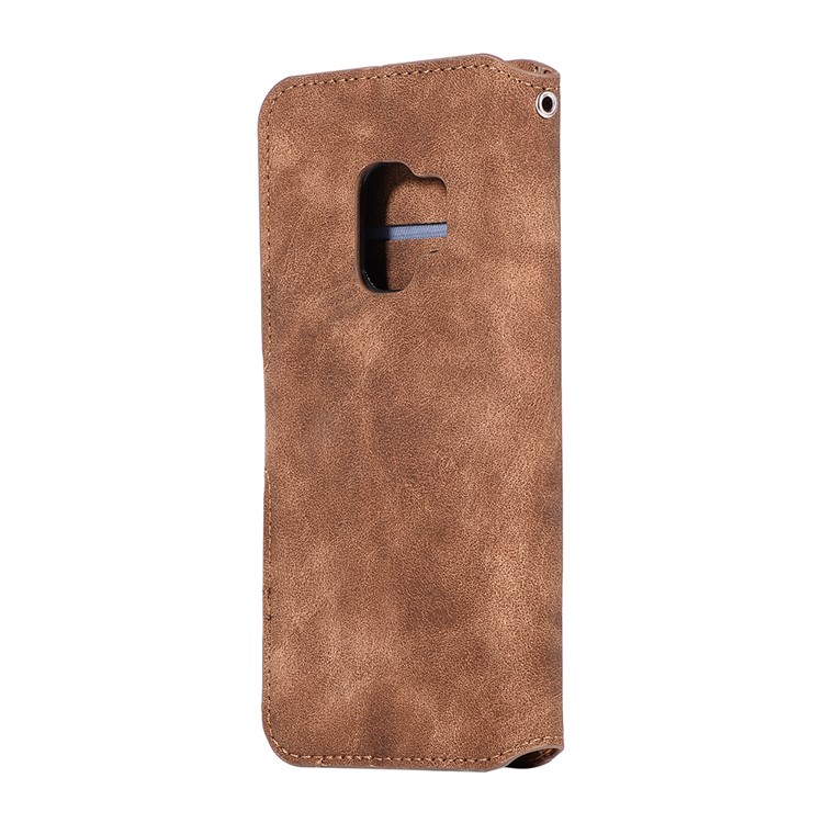 Retro Style Magnetic Leather Stand Cover for Samsung Galaxy S9 SM-G960 - Brown-3