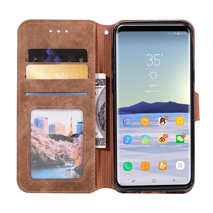Retro Style Magnetic Leather Stand Cover for Samsung Galaxy S9 SM-G960 - Brown-4