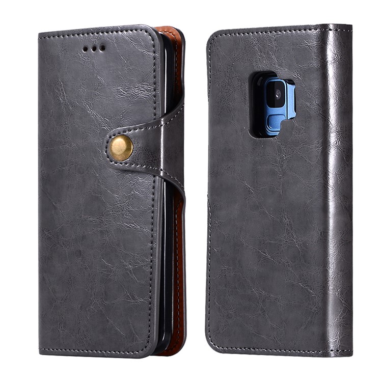 Crazy Horse PU Leather Wallet Cover + Detachable Leather Coated TPU Case for Samsung Galaxy S9 SM-G960 - Black-1