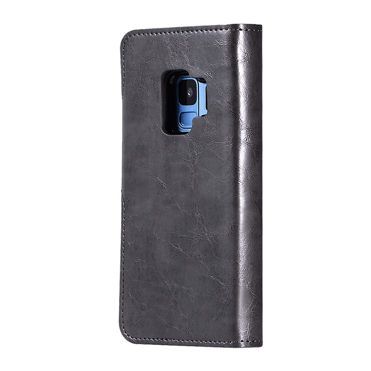 Crazy Horse PU Leather Wallet Cover + Detachable Leather Coated TPU Case for Samsung Galaxy S9 SM-G960 - Black-3