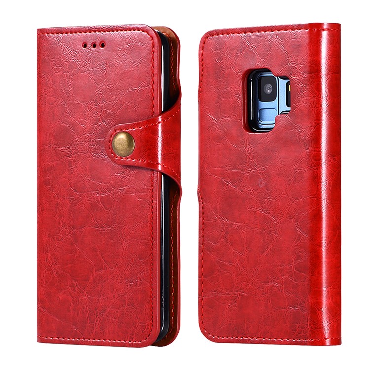 Crazy Horse PU Leather Wallet Cover + Detachable Leather Coated TPU Cover for Samsung Galaxy S9 SM-G960 - Red-1