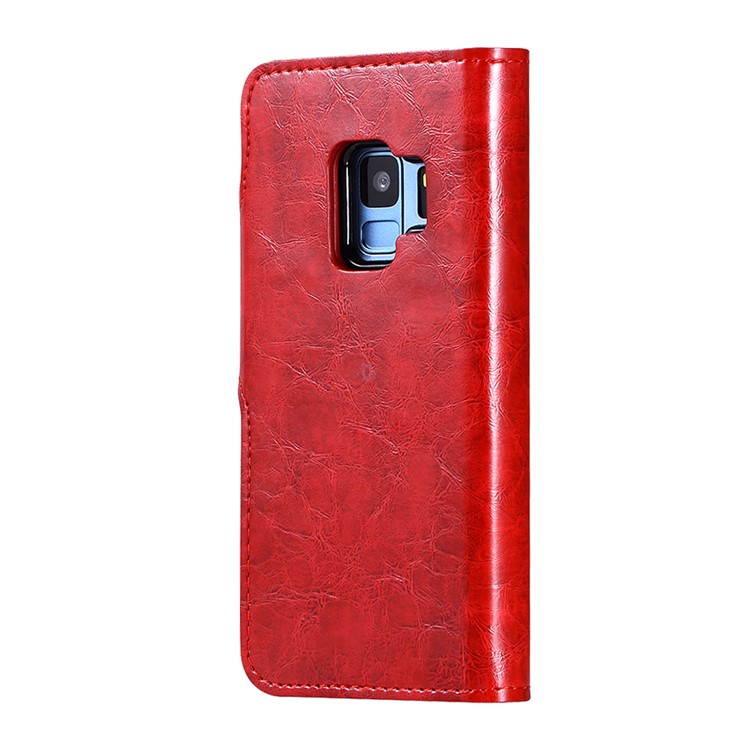 Crazy Horse PU Leather Wallet Cover + Detachable Leather Coated TPU Cover for Samsung Galaxy S9 SM-G960 - Red-3