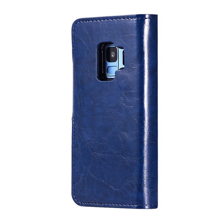 Crazy Horse PU Leather Wallet Cover + Detachable Leather Coated TPU Shell for Samsung Galaxy S9 SM-G960 - Blue-3